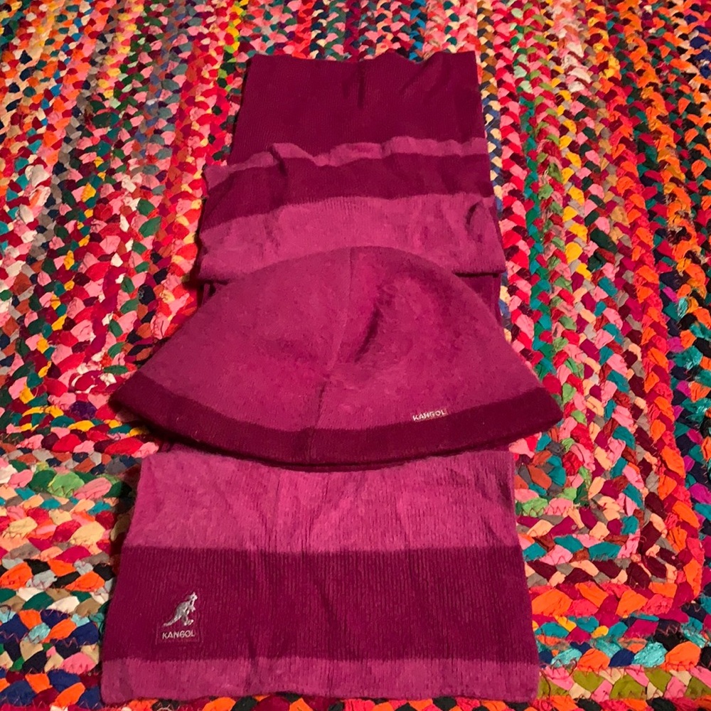 Vintage kangol plum angora and wool hat and scarf set